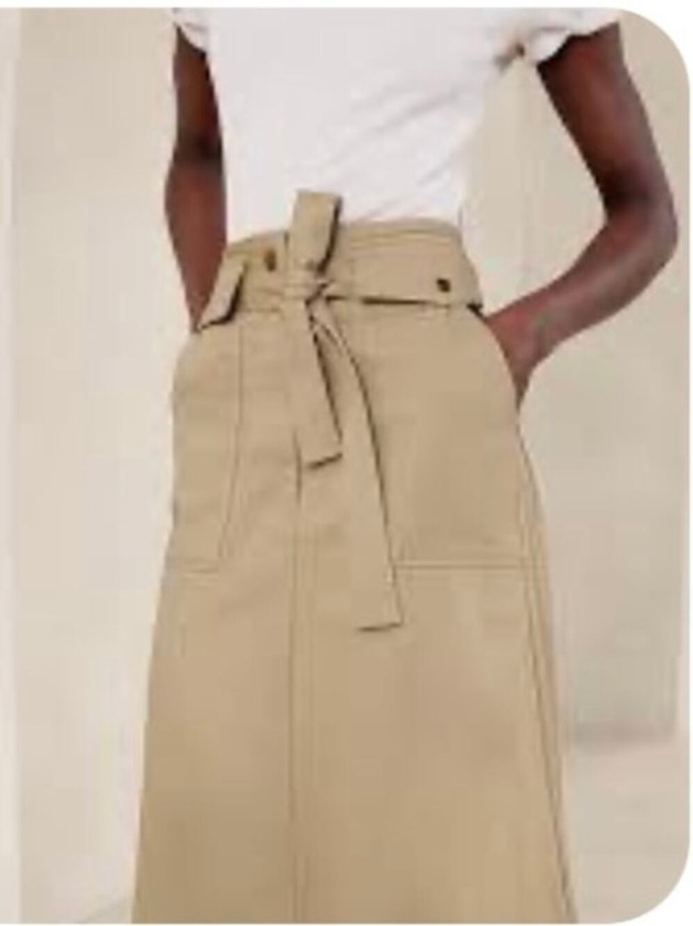 Banana Republic Cotton Utility Pocket Midi Skirt Belted Beige Khaki 2